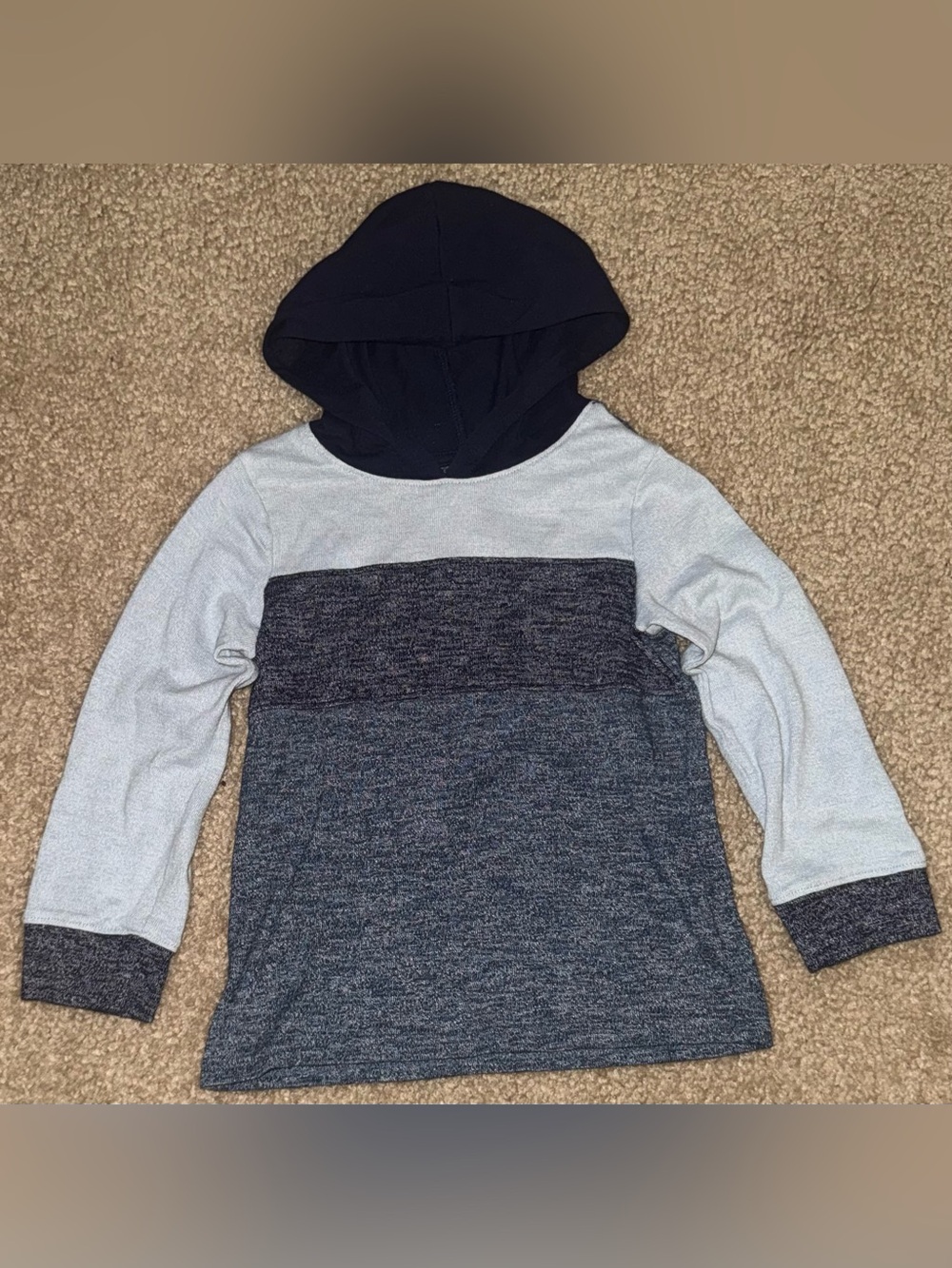 Boys Colorblock Hooded Long Sleeve Tee - Navy & Light Gray